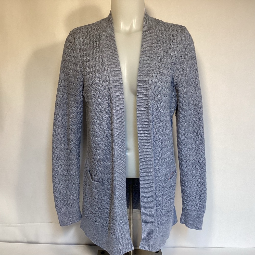 Women’s L.L. Bean Cotton Blue Gray Open Cardigan Sweater Size Medium